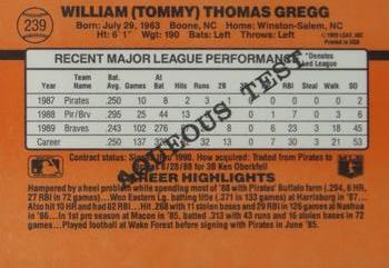 1990 Donruss Aqueous Test #239 Tommy Gregg Back