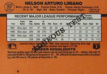 1990 Donruss Aqueous Test #267 Nelson Liriano Back