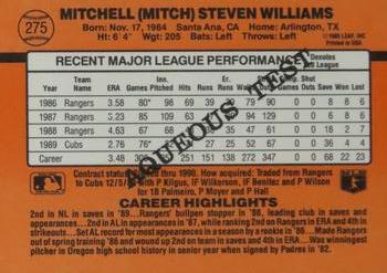 1990 Donruss Aqueous Test #275 Mitch Williams Back