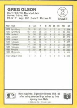 1990 Donruss Best of the NL #25 Greg Olson Back