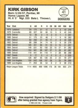 1990 Donruss Best of the NL #41 Kirk Gibson Back