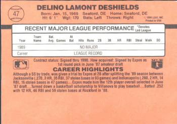 1990 Donruss Learning Series #47 Delino DeShields Back