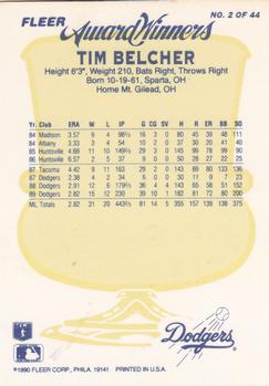 1990 Fleer Award Winners #2 Tim Belcher Back
