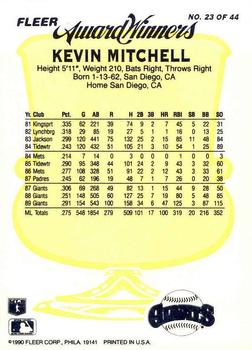 1990 Fleer Award Winners #23 Kevin Mitchell Back