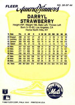 1990 Fleer Award Winners #38 Darryl Strawberry Back