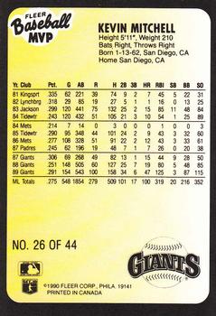1990 Fleer Baseball MVPs #26 Kevin Mitchell Back
