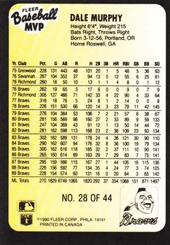 1990 Fleer Baseball MVPs #28 Dale Murphy Back