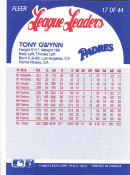 1990 Fleer League Leaders #17 Tony Gwynn Back