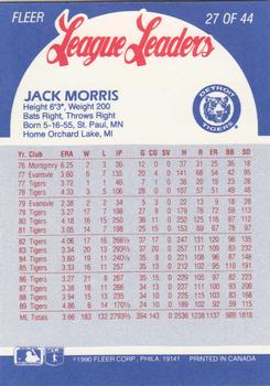 1990 Fleer League Leaders #27 Jack Morris Back