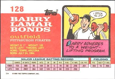 1990 Topps Big #128 Barry Bonds Back