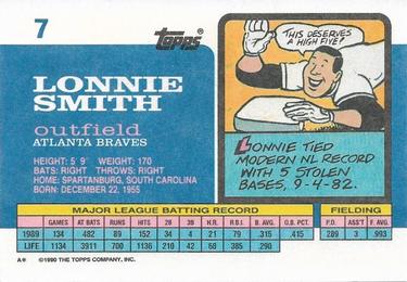 1990 Topps Big #7 Lonnie Smith Back