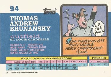 1990 Topps Big #94 Tom Brunansky Back