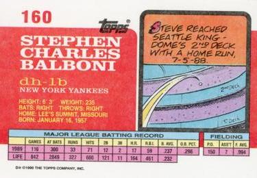 1990 Topps Big #160 Steve Balboni Back