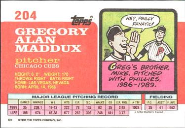1990 Topps Big #204 Greg Maddux Back