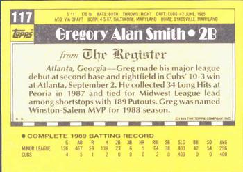 1990 Topps Major League Debut 1989 #117 Greg Smith Back