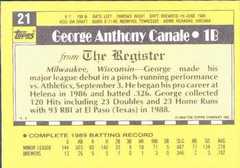 1990 Topps Major League Debut 1989 #21 George Canale Back