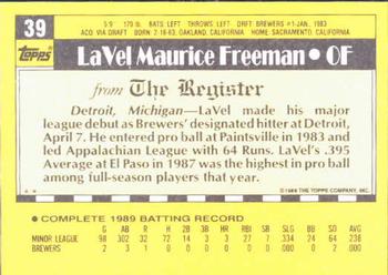 1990 Topps Major League Debut 1989 #39 LaVel Freeman Back