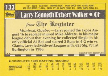1990 Topps Major League Debut 1989 #133 Larry Walker Back