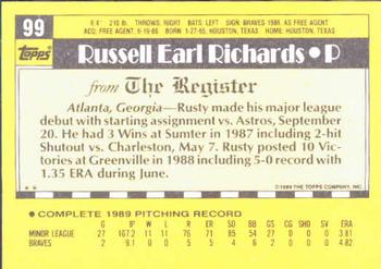 1990 Topps Major League Debut 1989 #99 Rusty Richards Back