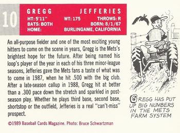 1989 Baseball Cards Magazine '59 Topps Replicas #10 Gregg Jefferies Back