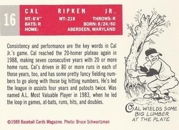 1989 Baseball Cards Magazine '59 Topps Replicas #16 Cal Ripken Jr. Back