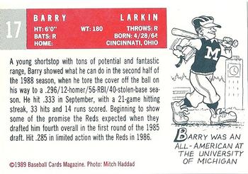 1989 Baseball Cards Magazine '59 Topps Replicas #17 Barry Larkin Back