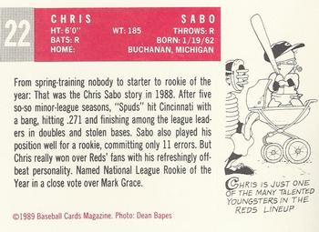 1989 Baseball Cards Magazine '59 Topps Replicas #22 Chris Sabo Back