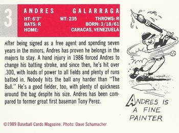 1989 Baseball Cards Magazine '59 Topps Replicas #3 Andres Galarraga Back