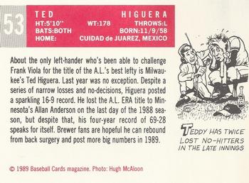 1989 Baseball Cards Magazine '59 Topps Replicas #53 Ted Higuera Back