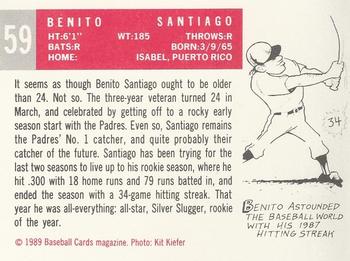 1989 Baseball Cards Magazine '59 Topps Replicas #59 Benito Santiago Back