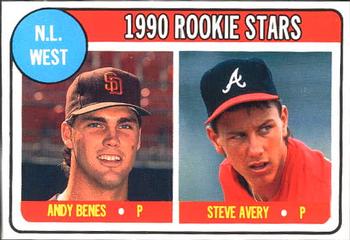1990 Baseball Cards Magazine '69 Topps Repli-Cards #14 NL West Rookies (Andy Benes / Steve Avery) Front