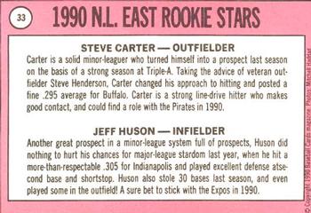 1990 Baseball Cards Magazine '69 Topps Repli-Cards #33 NL East Rookies (Steve Carter / Jeff Huson) Back