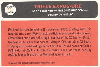 1991 Baseball Cards Magazine '66 Topps Replicas #11 Triple Expos-ure (Larry Walker / Marquis Grissom / Delino DeShields) Back