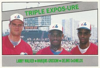 1991 Baseball Cards Magazine '66 Topps Replicas #11 Triple Expos-ure (Larry Walker / Marquis Grissom / Delino DeShields) Front