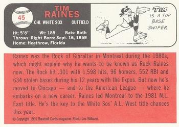 1991 Baseball Cards Magazine '66 Topps Replicas #45 Tim Raines Back