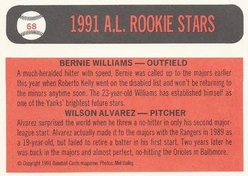 1991 Baseball Cards Magazine '66 Topps Replicas #68 AL Rookies (Bernie Williams / Wilson Alvarez) Back