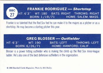 1992 Baseball Cards Magazine '70 Topps Replicas #27 Greg Blosser / Frank Rodriguez Back
