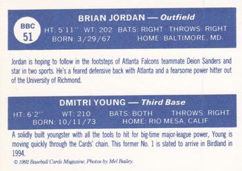 1992 Baseball Cards Magazine '70 Topps Replicas #51 Brian Jordan / Dmitri Young Back