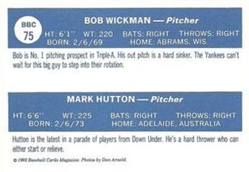 1992 Baseball Cards Magazine '70 Topps Replicas #75 Bob Wickman / Mark Hutton Back