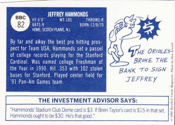 1992 Baseball Cards Magazine '70 Topps Replicas #82 Jeffrey Hammonds Back