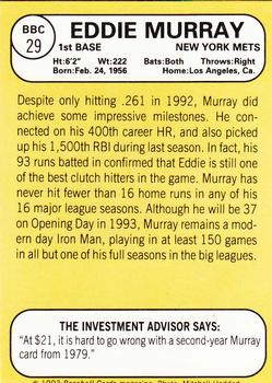 1993 Baseball Card Magazine / Sports Card Magazine #BBC29 Eddie Murray Back