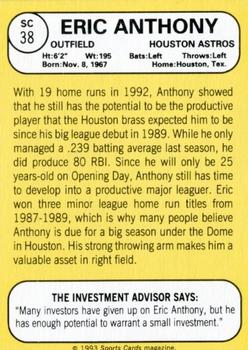 1993 Baseball Card Magazine / Sports Card Magazine #SC38 Eric Anthony Back