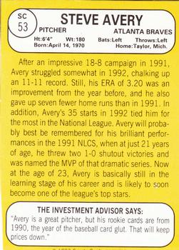 1993 Baseball Card Magazine / Sports Card Magazine #SC53 Steve Avery Back