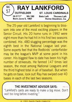 1993 Baseball Card Magazine / Sports Card Magazine #SC57 Ray Lankford Back
