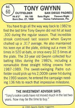 1993 Baseball Card Magazine / Sports Card Magazine #SC60 Tony Gwynn Back
