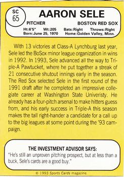 1993 Baseball Card Magazine / Sports Card Magazine #SC65 Aaron Sele Back