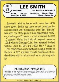 1993 Baseball Card Magazine / Sports Card Magazine #SC89 Lee Smith Back