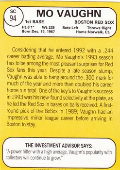 1993 Baseball Card Magazine / Sports Card Magazine #SC94 Mo Vaughn Back