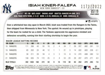 2022 Topps Update - Gold #US119 Isiah Kiner-Falefa Back