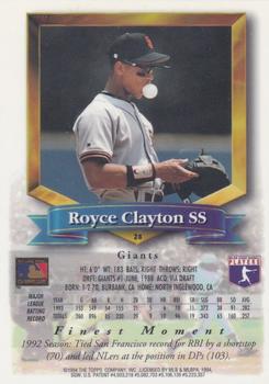 1994 Finest - Refractors #28 Royce Clayton Back